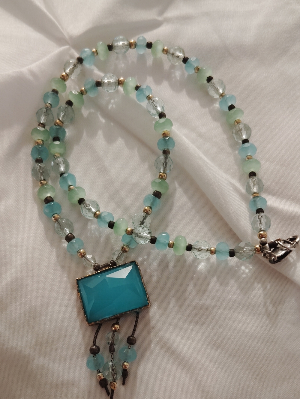 Blue Beaded Pendant Necklace 925 Sterling Blue Stone